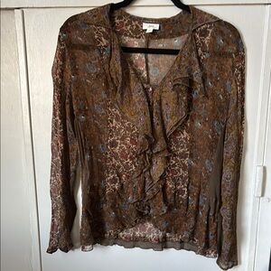 J. Jill Brown Ruffled Blouse with Long Sleeves